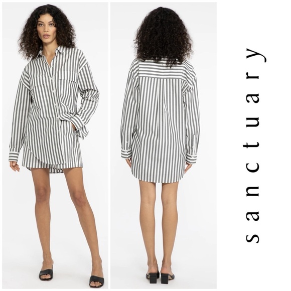 Sanctuary Tops - SANCTUARY • Oversized Poplin Tunic in Optic Stripe • XL